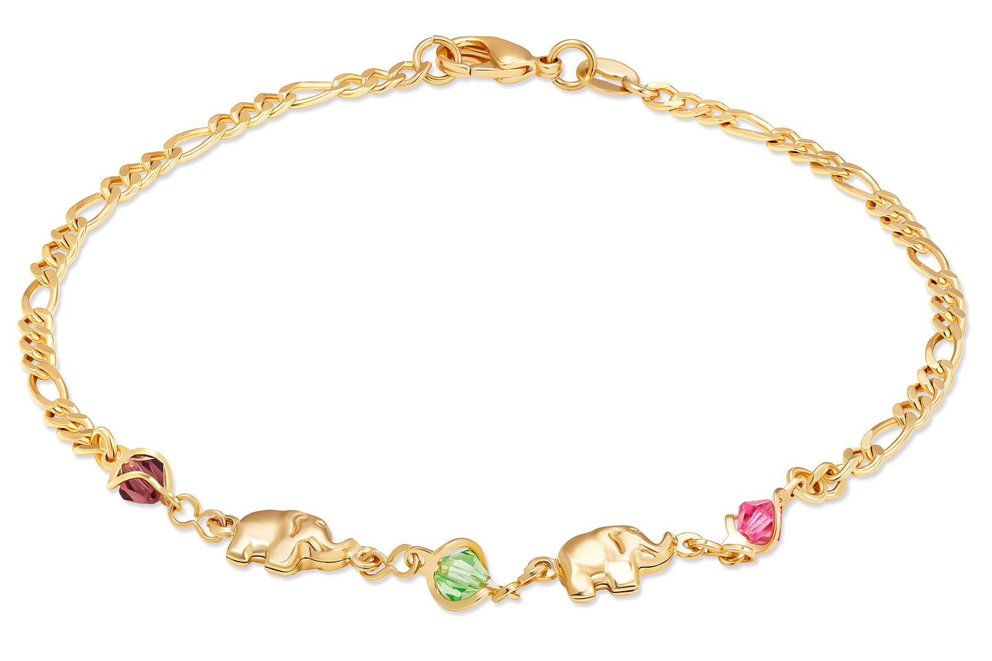 Barzel 18K Gold Plated Figaro Elephant Anklet